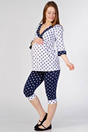Пижама для беременных и кормящих «Эльза» цвет белоснежный +темно-синий