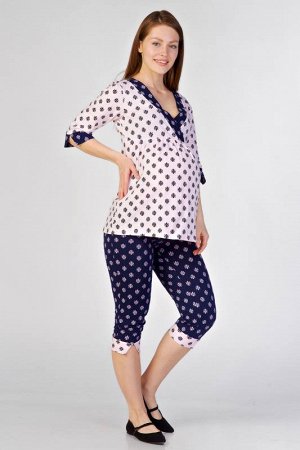 Пижама для беременных и кормящих «Эльза» цвет пудра+темно-синий