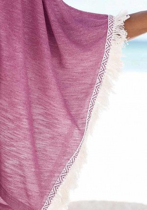 1r Пончо, розовое BUFFALO Удобное творение для настоящих модниц! Круглый вырез горловины, каплевидный вырез на завязках с маленькими кисточками. Широкие рукава-крылышки с бордюрами и бахромой. Длина о