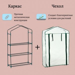 Парник-стеллаж, 3 полки, 110x22x65 см, металлический каркас d=12 мм, чехол плёнка 80 мкм, Greengo