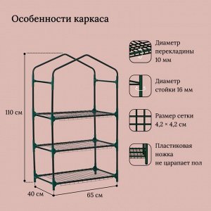 Парник-стеллаж, 3 полки, 110x40x65 см, металлический каркас d=16 мм, чехол плёнка 80 мкм, Greengo