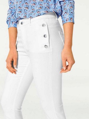 1r Джинсы, белые Heine - Best Connections Актуальная мода Skinny длины 7/8 с боковыми вшитыми карманами с серебристыми пуговицами. Обычная посадка со шлевками на пуговицах, потайная молния и отрезные 