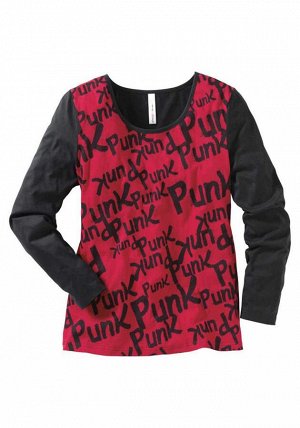 1r Блузка, красно-черная Sheego Модный розовый шик! Блузка от sheego с розовым рисунком. Декоративный рисунок и контрастные рукава в стиле колледжа или хиппи. Подчеркивающий фигуру крой с женственным 