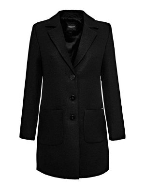 1r Пальто, черное GUESS Изысканное пальто в классическом стиле. Однобортная форма на 3 пуговицах со стильными лацканами и 2 вшитыми карманами спереди. Металлическая нашивка на кармане. Обычная посадка