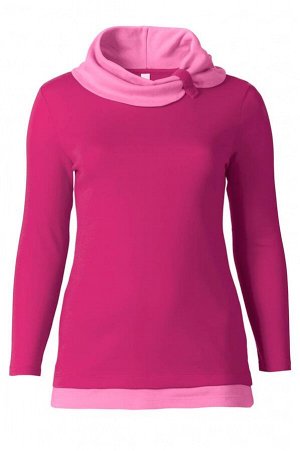 1r Блузка, розовая Sheego Экстравагантная блузка с контрастным широким воротником-стойкой. Длинные рукава и широкий воротник отлично подойдут к холодному времени года. Воротник на хлястике с пуговицей