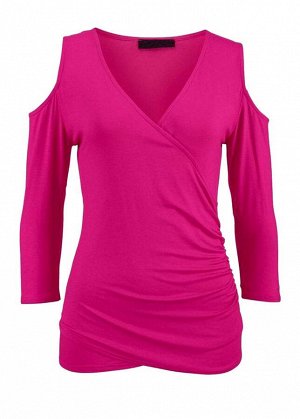 1r Блузка, розовая Melrose Модная блузка с вырезами на плечах. Страстная модель с глубоким треугольным вырезом и боковыми драпировками. Подчеркивающий фигуру силуэт с рукавами 3\4. Длина ок. 62 см. Эл