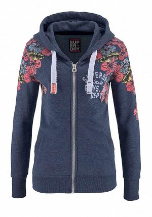 1r Толстовка, темно-синяя Superdry Теплая толстовка с капюшоном и начесом. Цветочный рисунок на плечах. Двойной капюшон на кулиске и контрастные завязки с логотипом. Логотип на груди. Подчеркивающий ф