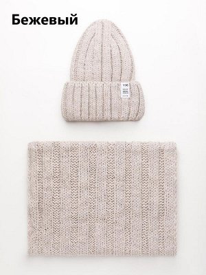 Женский комплект (шапка+снуд) с шерстью на флисе цвета ассорти