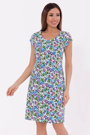 #70159 Платье Голубой/Зеленые цветы