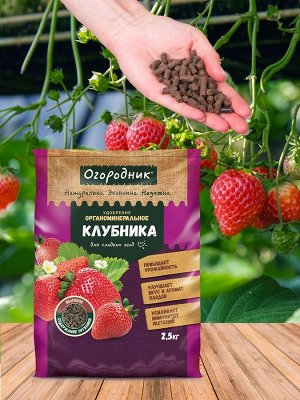 Удобрение ДЛЯ КЛУБНИКИ гранулированное сухое "Огородник" органоминеральное, 2,5 кг