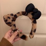 Плюшевая ободок на голову с леопардовым принтом и кошачьими ушками, черный