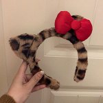 Плюшевая ободок на голову с леопардовым принтом и кошачьими ушками, красный