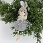 Елочная игрушка &quot;Феечка&quot; в сером платье и шапочке с ушками