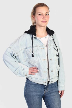 Женская джинсовая куртка Tillys. Съемный капюшон, карманы, резинка на талии №2079
