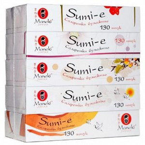 Салфетки бумажные "Maneki" Sumi-e 2 слоя, белые, 130 шт./5 коробкок/спайка