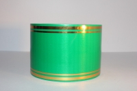 А818 Лента подарочная с золотой полоской  80 мм х 50 м, зеленая