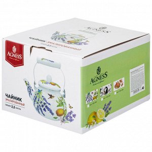 Эмалированный чайник AGNESS Provence Lemon, 2,5 л – стиль и свежесть Прованса на вашей кухне, 1 шт.