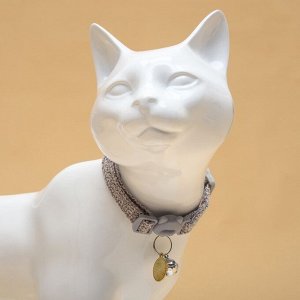 Ошейник кошачий "Нежность", с бубенчиком и подвесом, 30 х 1 см, полиэстер, серый
