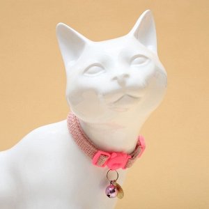 Ошейник кошачий "Нежность", с бубенчиком и подвесом, 30 х 1 см, полиэстер, розовый