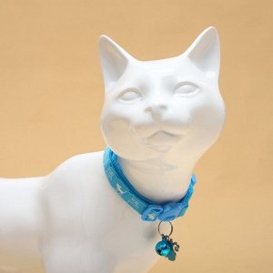 Ошейник кошачий "Киска", с бубенчиком и подвесом, 30 х 1 см, полиэстер, голубой