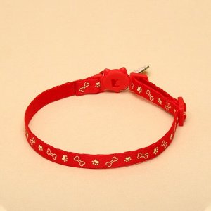 Ошейник кошачий "Лапка" светящийся, с бубенчиком и подвесом, 30х1 см, полиэстер, красный