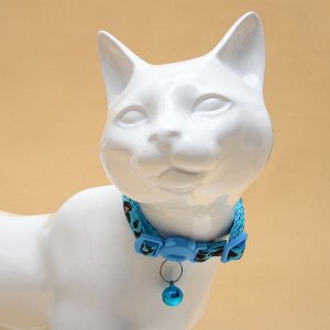 Ошейник кошачий "Леопард", с бубенчиком, 30 х 1 см, полиэстер, голубой