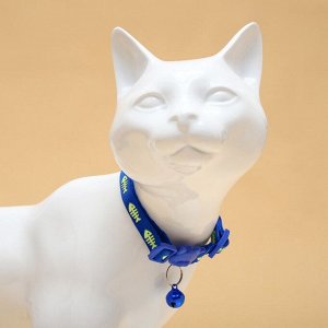 Ошейник кошачий "Рыбёшка" светящийся, с бубенчиком, 30 х 1 см, полиэстер, синий