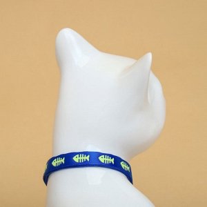 Ошейник кошачий "Рыбёшка" светящийся, с бубенчиком, 30 х 1 см, полиэстер, синий