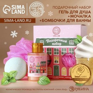Подарочный набор новогодний «Сказочный домик»: гель для душа 100 мл, бомбочка для ванны 130 г, мочалка для тела, URAL LAB