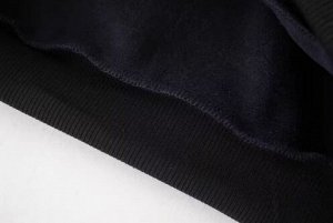 Костюм велюровый утепленный на флисе: толстовка с капюшоном + джоггеры, черный