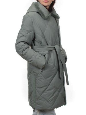 309 GRAY/GREEN Пальто зимнее стеганое женское (200 гр. холлофайбер, натуральная норка)