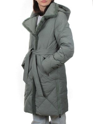 309 GRAY/GREEN Пальто зимнее стеганое женское (200 гр. холлофайбер, натуральная норка)