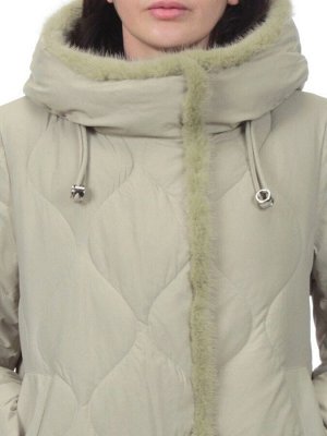310 OLIVE Пальто зимнее стеганое женское (200 гр. холлофайбер, натуральная норка)