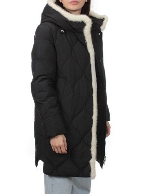 310 BLACK/WHITE Пальто зимнее стеганое женское (200 гр. холлофайбер, натуральная норка)
