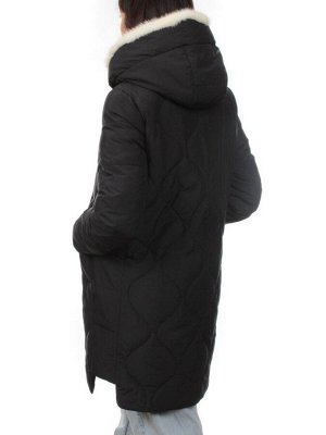 310 BLACK/WHITE Пальто зимнее стеганое женское (200 гр. холлофайбер, натуральная норка)