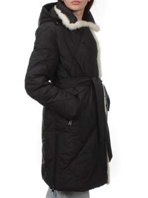 309 BLACK/WHITE Пальто зимнее стеганое женское (200 гр. холлофайбер, натуральная норка)