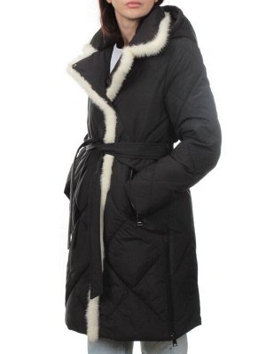 309 BLACK/WHITE Пальто зимнее стеганое женское (200 гр. холлофайбер, натуральная норка)