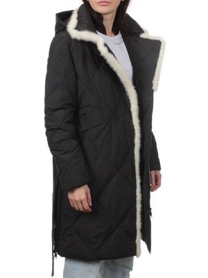 309 BLACK/WHITE Пальто зимнее стеганое женское (200 гр. холлофайбер, натуральная норка)