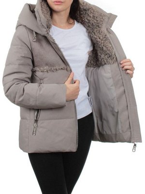 23-696 GRAY/BEIGE Куртка зимняя женская (холлоффайбер 150 гр., искусственная дубленка)