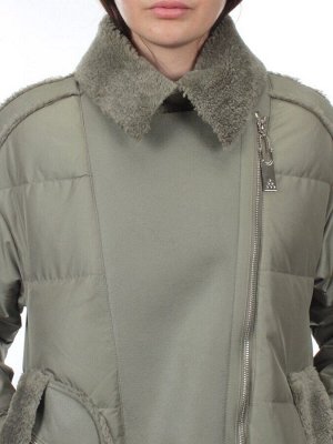 902 GRAY/GREEN Куртка зимняя облегченная женская (холлоффайбер 150 гр., искусственная дубленка)
