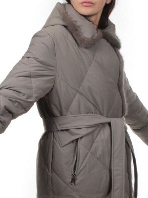 309 GRAY Пальто зимнее стеганое женское (200 гр. холлофайбер, натуральная норка)