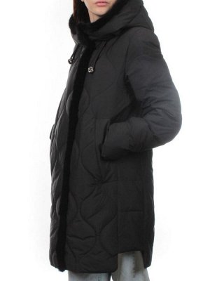 310 BLACK/BLACK Пальто зимнее стеганое женское (200 гр. холлофайбер, натуральная норка)