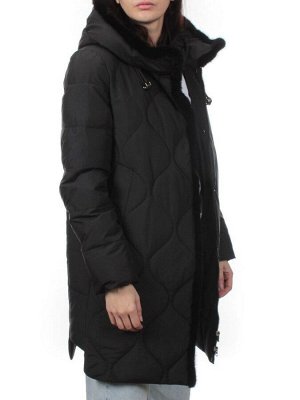 310 BLACK/BLACK Пальто зимнее стеганое женское (200 гр. холлофайбер, натуральная норка)