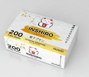 Салфетки бумажные Inshiro EkoNeko, 2 слоя, 200шт./ МЯГКАЯ упаковка