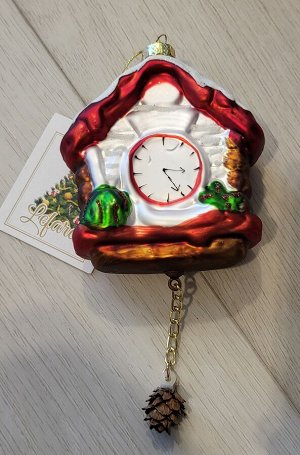 Елочная игрушка часы с маятником 8.3x3.4x9.5cm