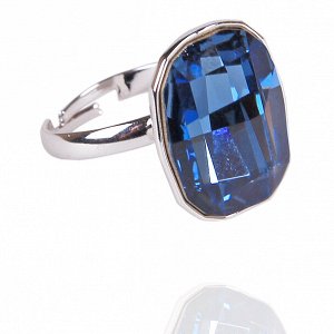 Кольцо безразмерное с синим кристаллом Swarovski
