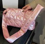Сумка-мессенджер текстильная дутая стеганая на плечо на молнии, золото