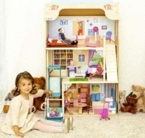 Домик кукольный Грация ,для кукол 30 см. (16 пред. мебели, лестница, лифт, качели) PAREMO 88*33*120