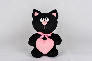 Мягк. игрушка Котик с сердцем черный 30 см