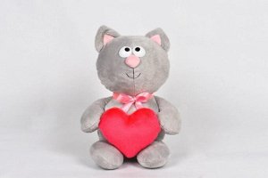 Мягк. игрушка Котик с сердцем серый  30 см